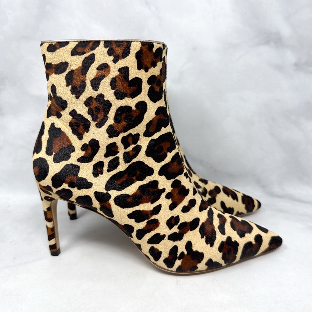 NEW Sophia Webster Rizzo Leopard Calf Hair Pointed Toe Mid Height Ankle Boots 37